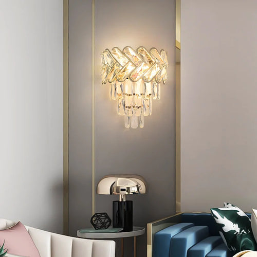Crystal and stainless steel LED wall light for modern interiors - vue 5 sur 18