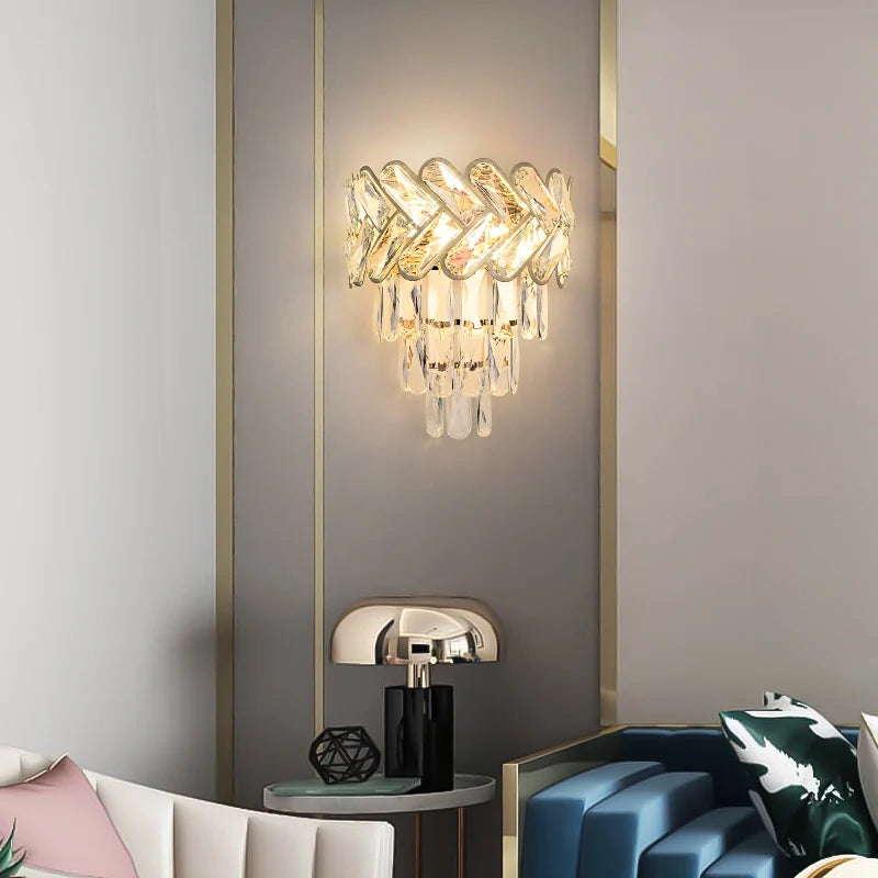Crystal and stainless steel LED wall light for modern interiors - vue 4 sur 18
