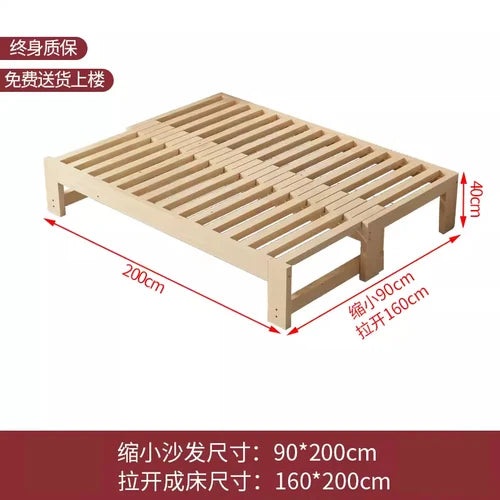 Customized: Fold-out sofa bed, dual-purpose all-solid wood, small apartment, telescopic bed, pull-out bed, push-pull bed, foldab - vue 12 sur 24