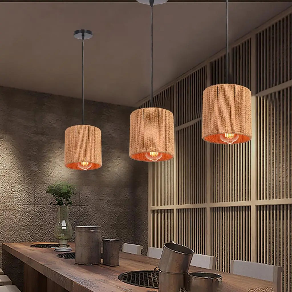 Vintage industrial style rattan iron cage pendant light