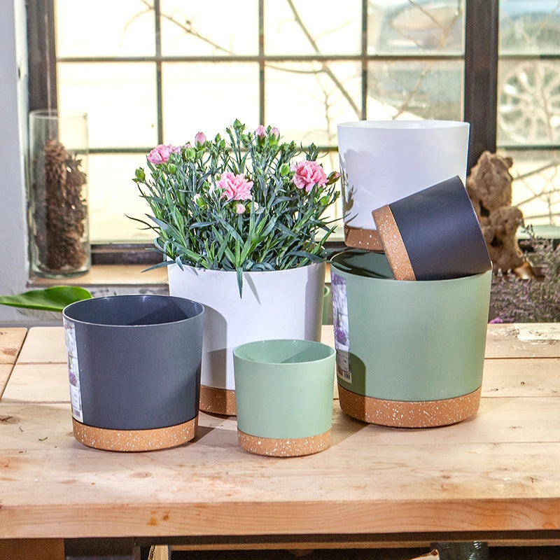 Automatic flower pots with saucer for garden and plants