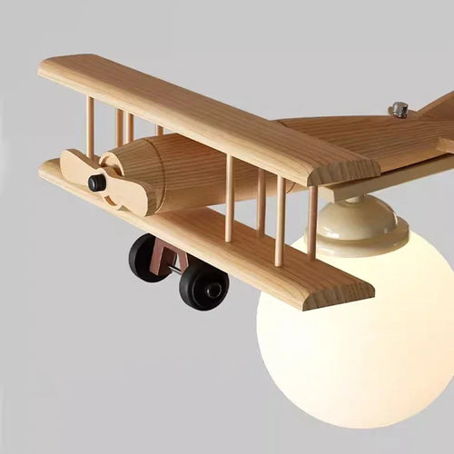 Wooden airplane LED ceiling light for children's bedroom - vue 7 sur 7