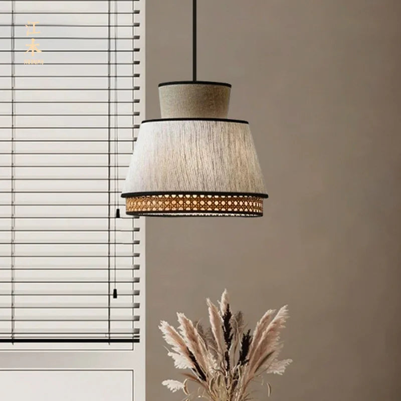 Hand-woven vintage rattan pendant light for interior decoration