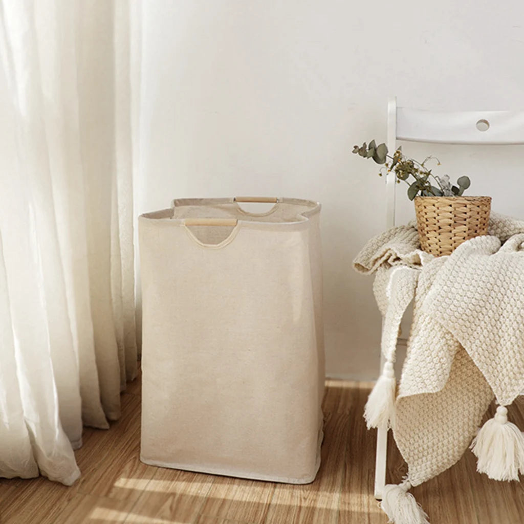 Foldable cotton and linen laundry basket large capacity waterproof - vue 6 sur 7