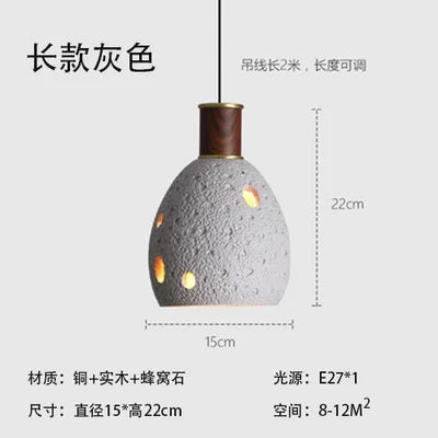 Honeycomb stone pendant light with retro copper design for indoor use - vue 7 sur 11