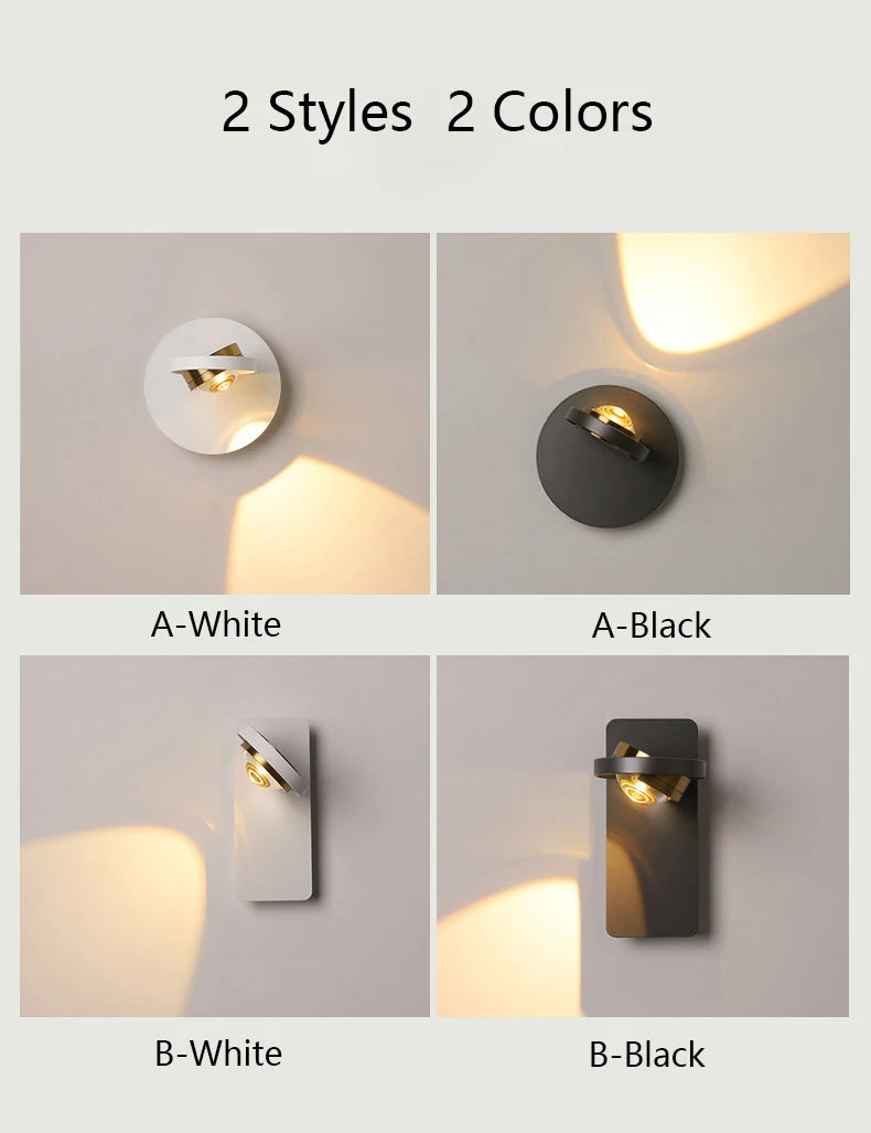 Minimalist Scandinavian rotating wall light with LED