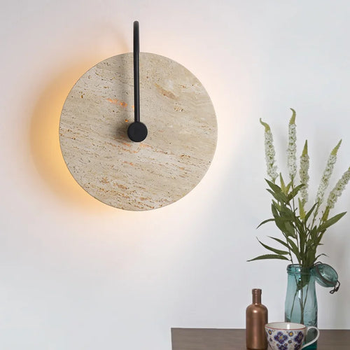 Vintage round natural stone wall light indoor LED - vue 5 sur 6