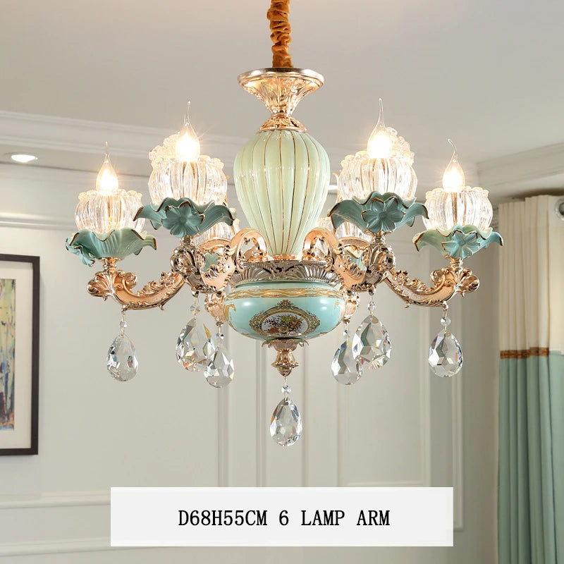 Modern luxury European retro crystal and ceramic chandelier - vue 11 sur 13