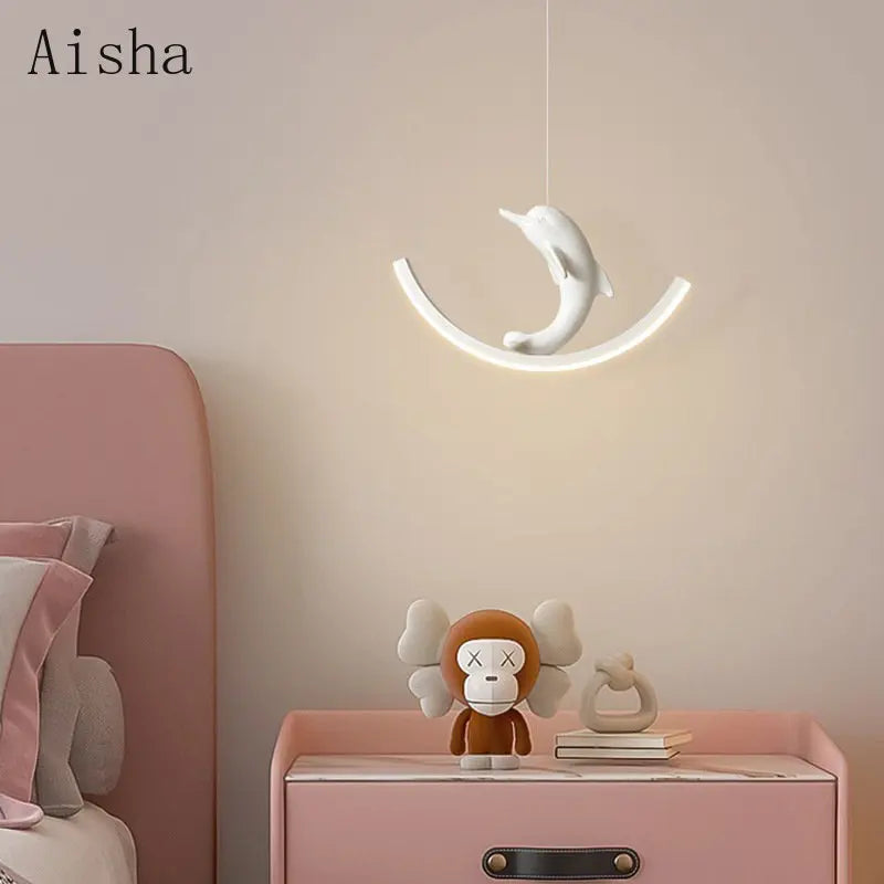 Dolphin and bear children's pendant light for bedroom