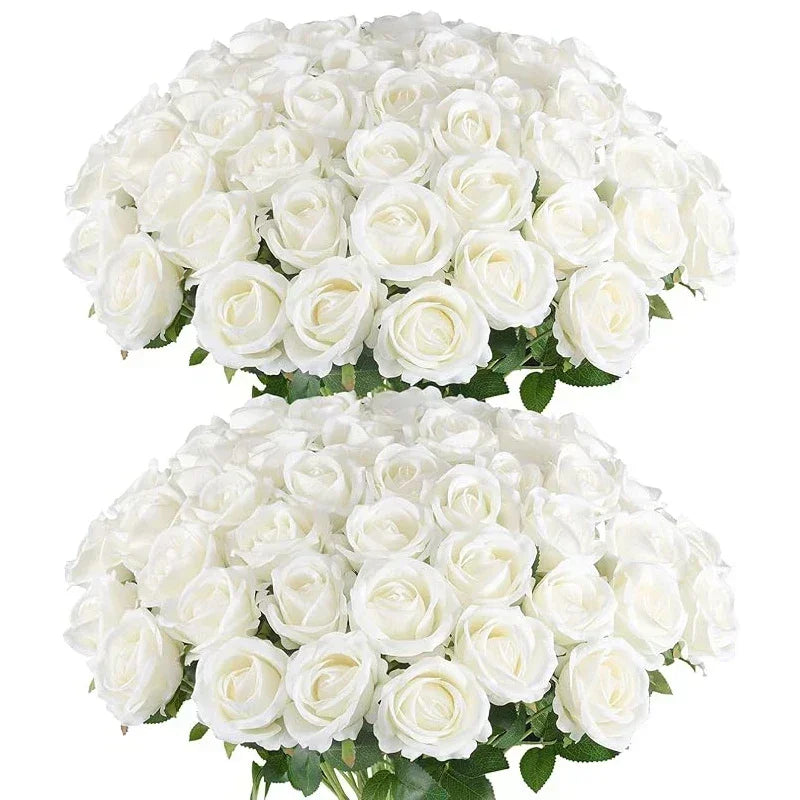 Set of 50 artificial silk roses for decoration and festive events - vue 15 sur 24