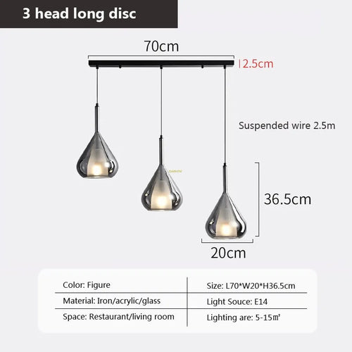 Multi-head glass pendant light for modern interiors - vue 23 sur 23