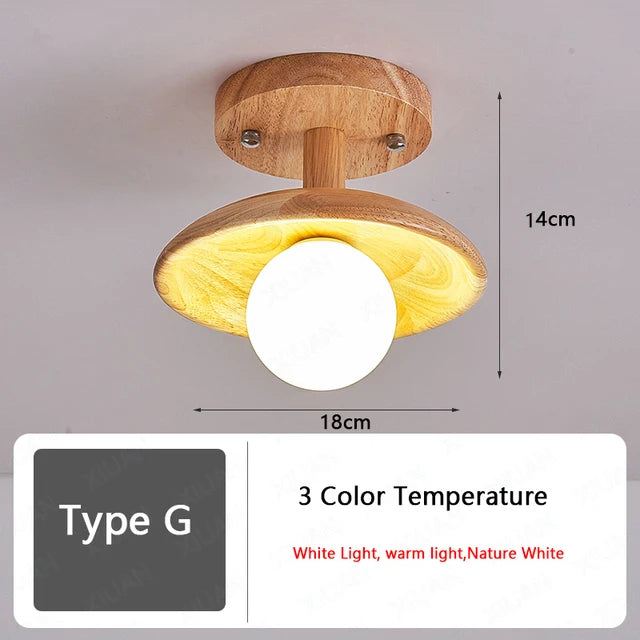 Nordic wood ceiling light for hallway, entrance, balcony, corridor or cloakroom – LED, 3 colour temperatures - vue 14 sur 14