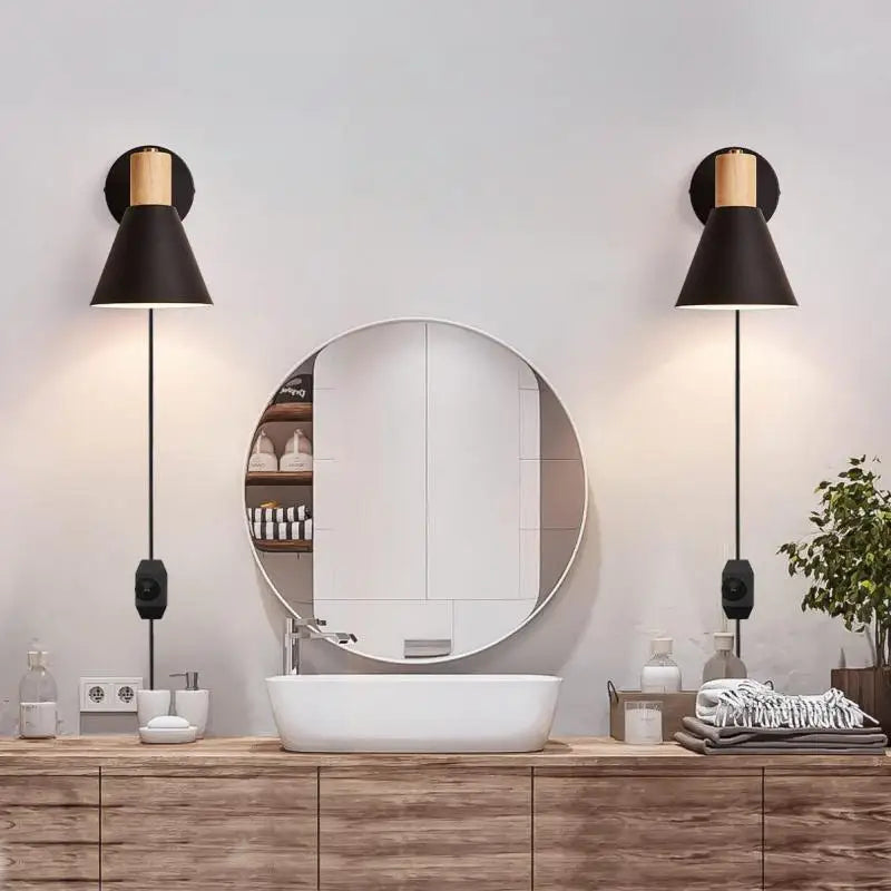 Adjustable industrial LED wall light with plug and switch