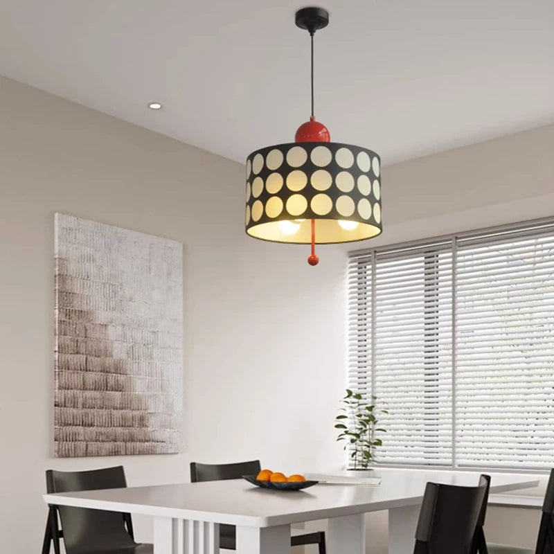 Cylindrical metal pendant light art deco style