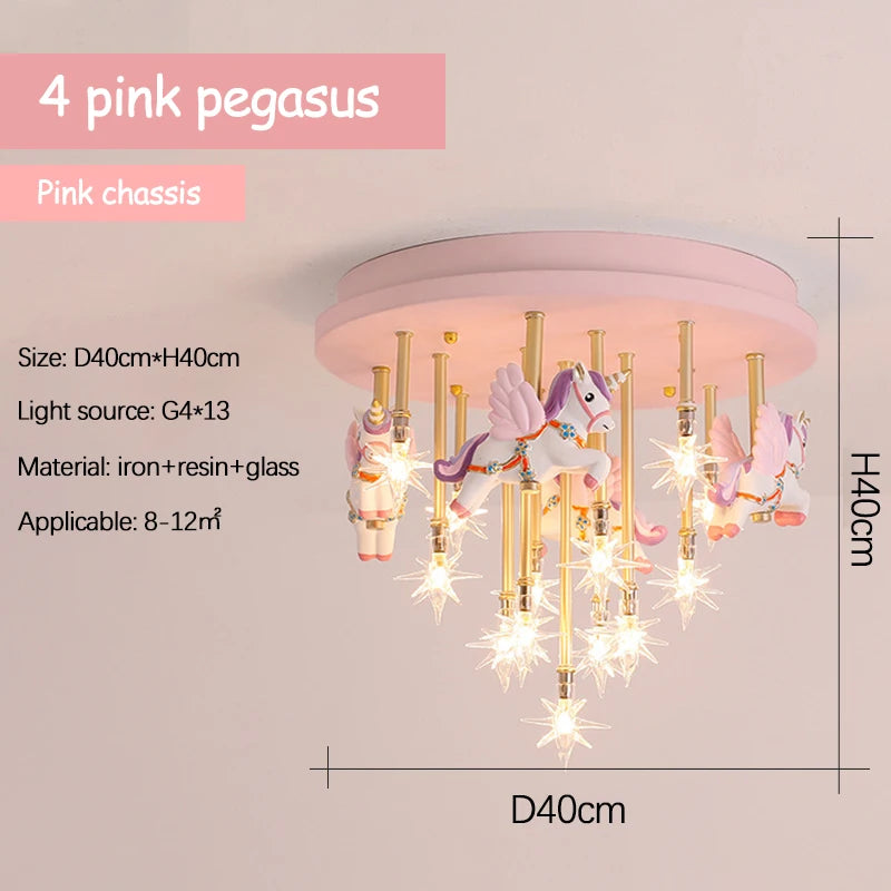 Modern unicorn and stars ceiling light for children's room