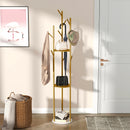 sturdy metal coat rack with integrated shelves and hooks