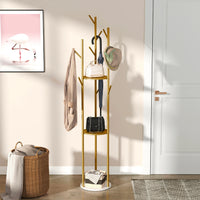 sturdy metal coat rack with integrated shelves and hooks