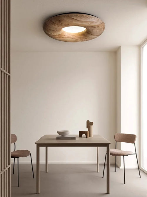 Modern retro dark wood LED ceiling light large chandelier - vue 4 sur 9