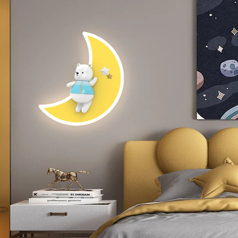 White bear wall light moon lamp for children's bedroom