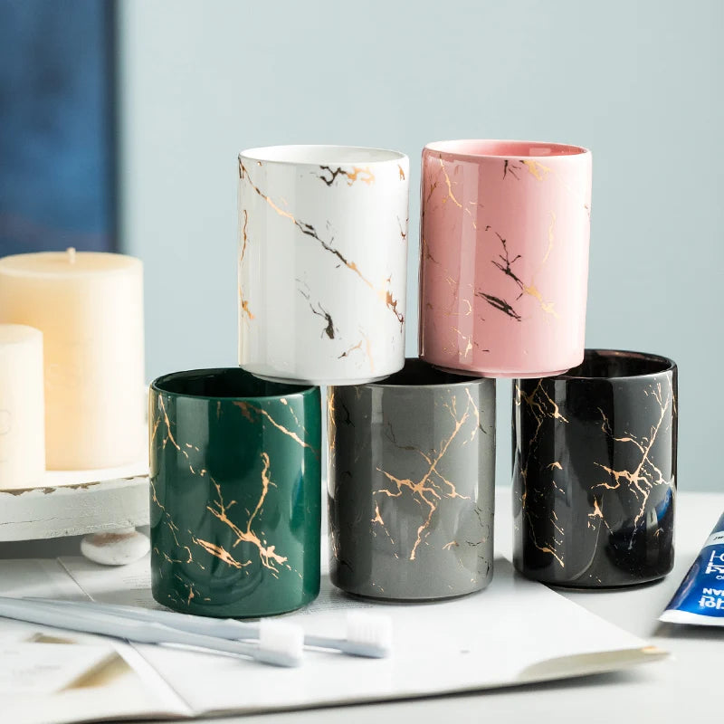 creative ceramic toothbrush and mouthwash cup
