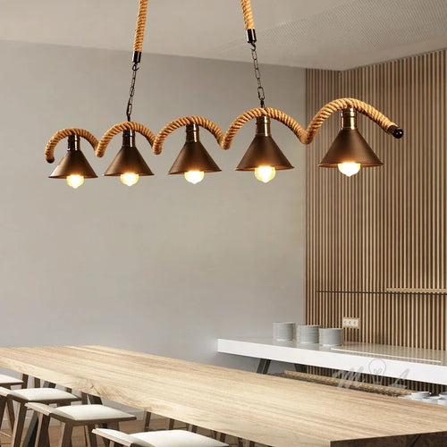 Retro hemp rope pendant light for vintage interiors - vue 7 sur 8