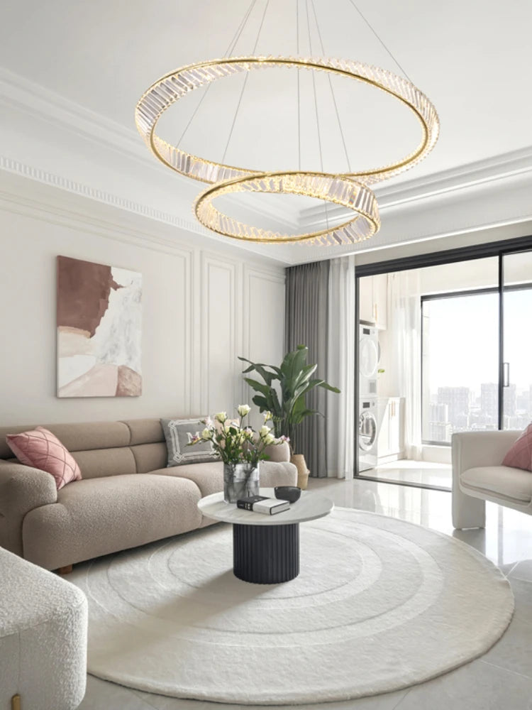 Decorative circular crystal and stainless steel chandelier
