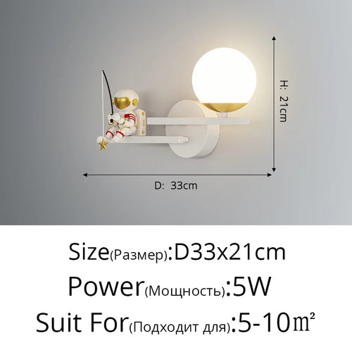 Astronaut moon planet LED wall light nordic style 2022 - vue 17 sur 18