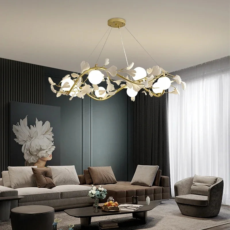 Modern creative ginkgo glass LED pendant chandelier