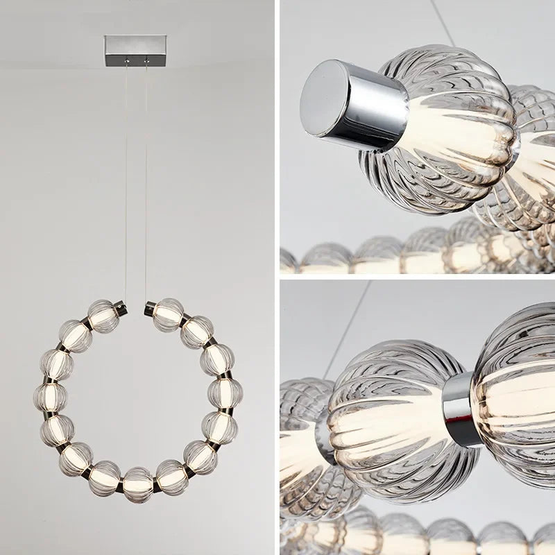 Luxury chrome pearl necklace style LED chandelier - vue 5 sur 13