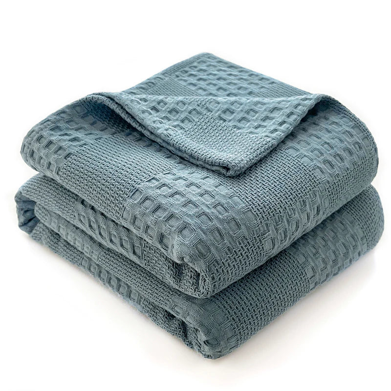 Lightweight decorative cotton waffle throw for sofa or bedroom summer