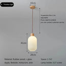 Nordic white striped glass pendant light with wood accent for dining, kitchen and bedside
