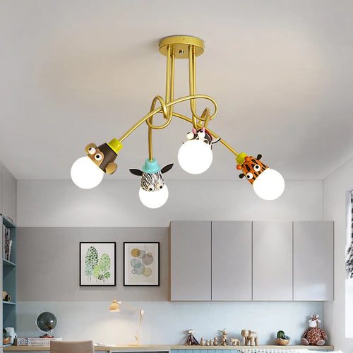 Cartoon animal chandelier monkey zebra tiger giraffe for children - vue 5 sur 8