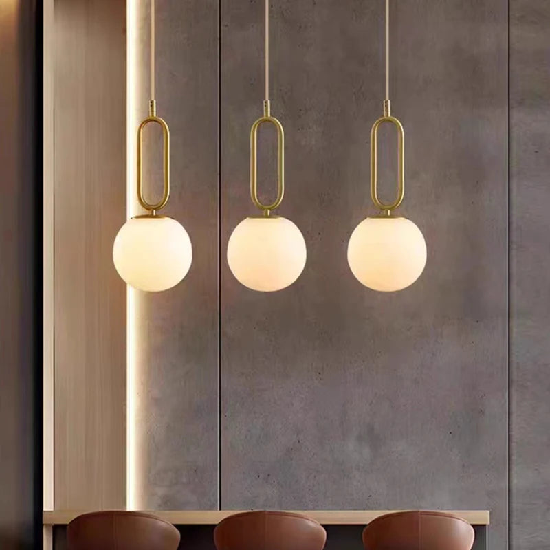 Adjustable decorative brass and natural marble LED pendant lamp