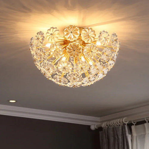 Round copper dandelion crystal chandelier for artistic decoration - vue 6 sur 12