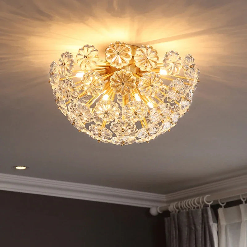Round copper dandelion crystal chandelier for artistic decoration - vue 5 sur 12