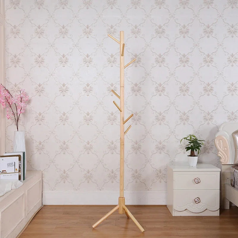 wooden coat rack with 8 hooks hanging from the floor
