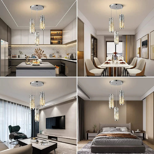 Black crystal three-head chandelier for restaurant and kitchen - vue 9 sur 11