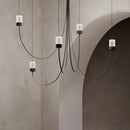 Minimalist designer chandelier with LED lighting and crystal glass shade