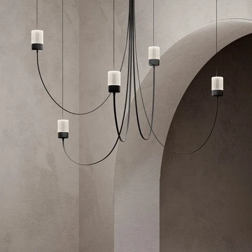 Minimalist designer chandelier with LED lighting and crystal glass shade - vue 4 sur 7