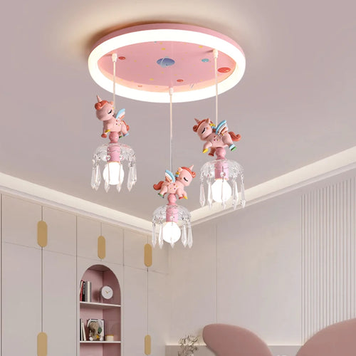 Pegasus unicorn cartoon pendant light for children - vue 4 sur 8
