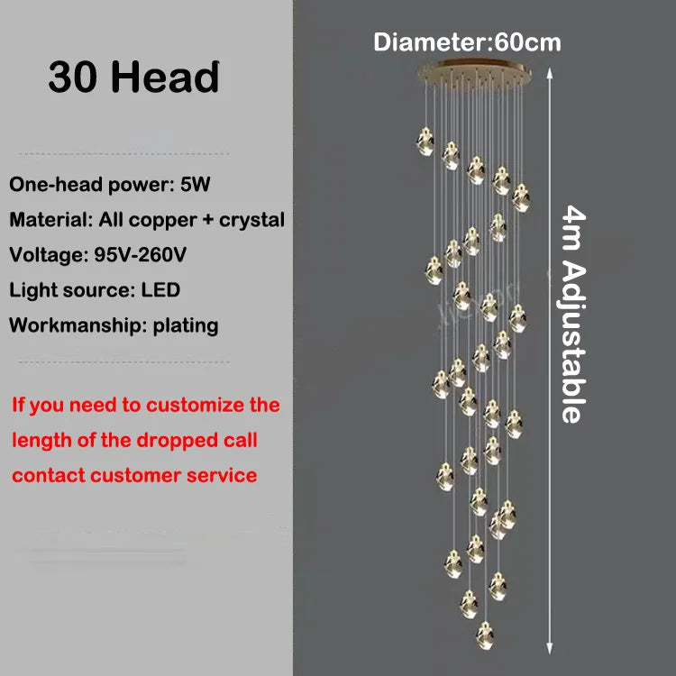 Modern elegant copper crystal LED chandelier - vue 15 sur 16