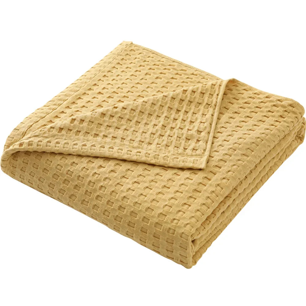 Soft lightweight waffle cotton throw for bed or living room