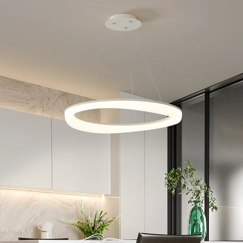 Modern nordic circular LED chandelier, creative design - vue 6 sur 20