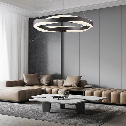 Modern LED chandelier with brushed crystal rings - vue 2 sur 12
