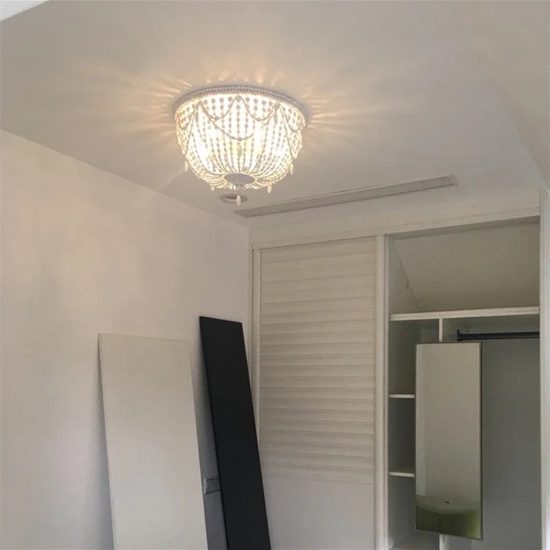 French Style Retro Pendant Lights For Living Room Bedroom Children'S Room Princess White Wood Bead Decorative Indoor Lighting