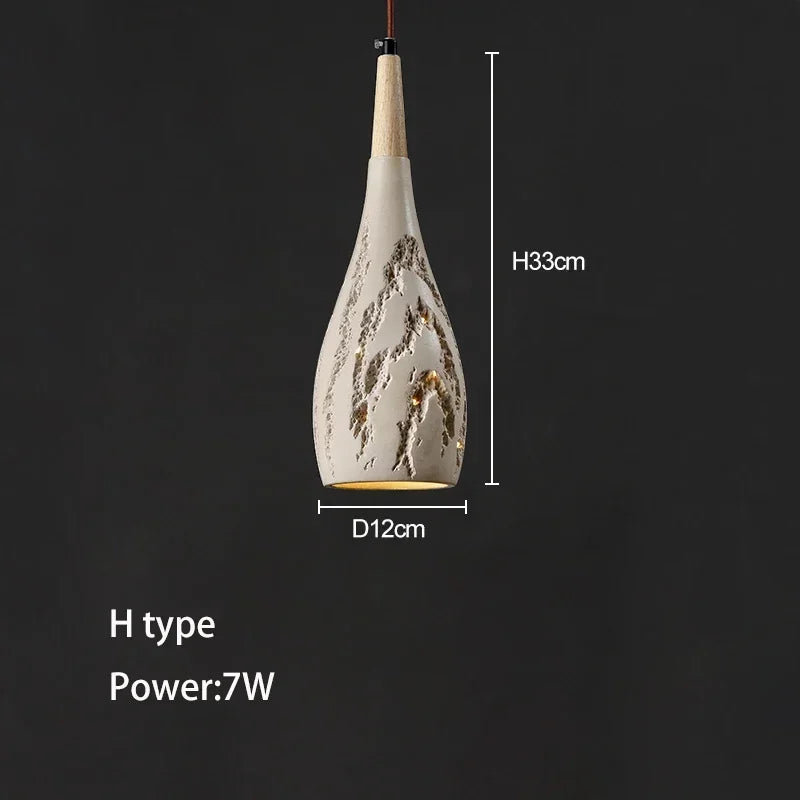 Wabi-sabi cement and travertine pendant light for interior decoration - vue 6 sur 14