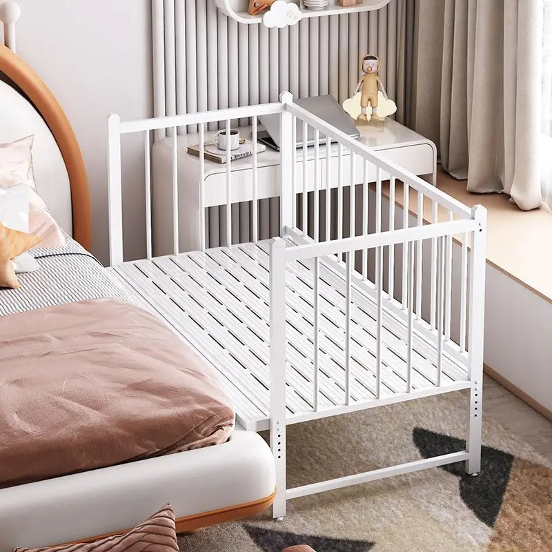 Iron art children's splicing bed with seamless connection, adjustable height, no guardrail, baby fall prevention, widened single - vue 2 sur 9