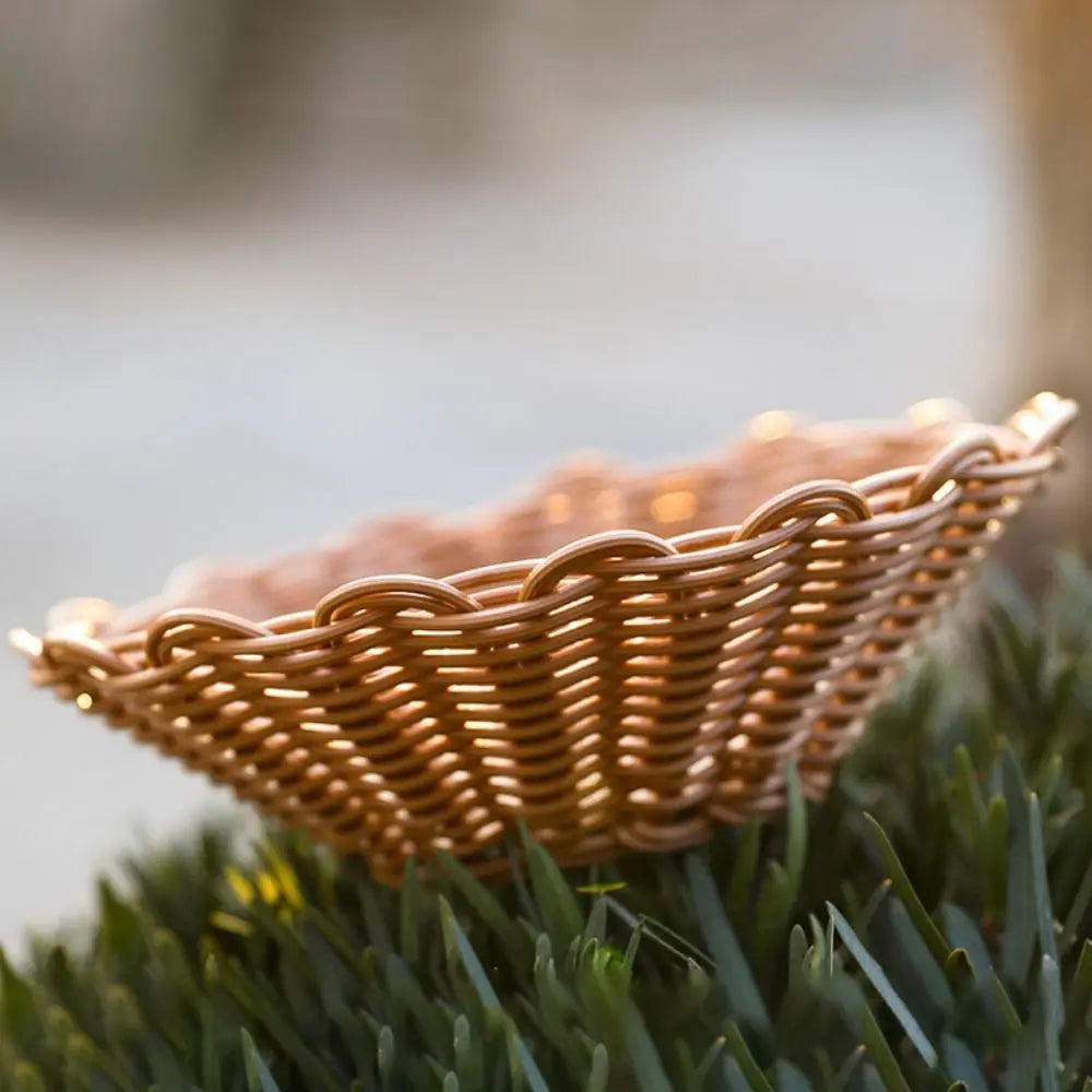 round wicker storage basket for bread, fruit and snacks