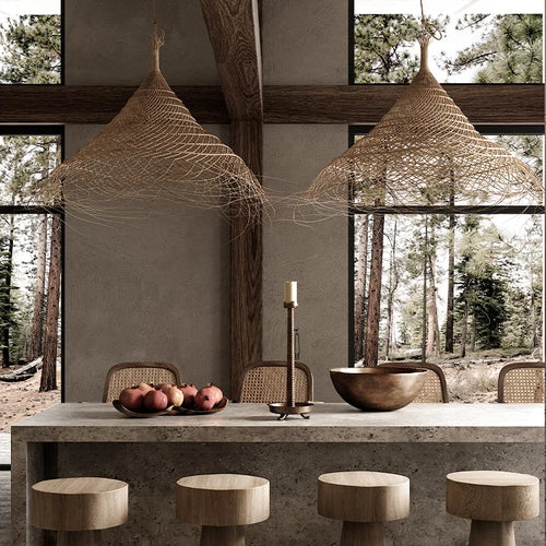 Retro woven bamboo pendant light for Asian-inspired interiors - vue 2 sur 8