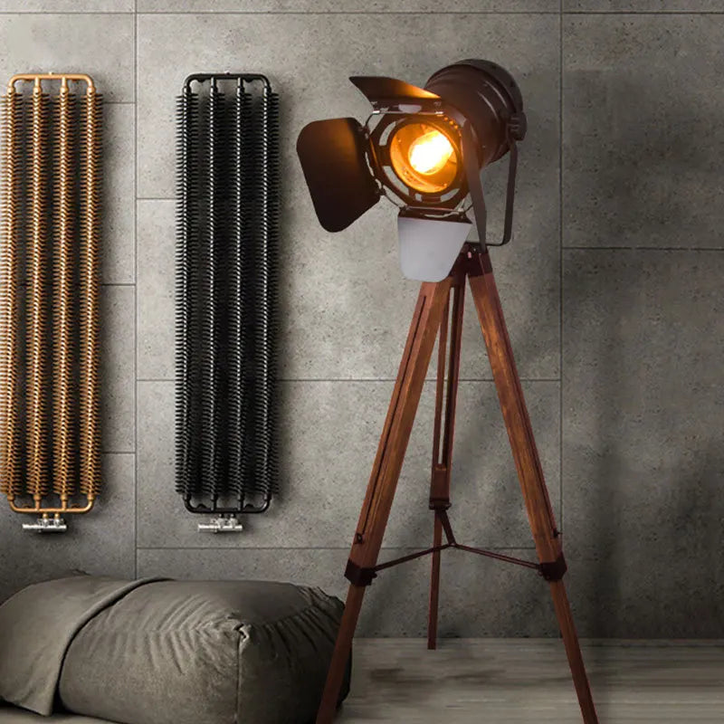 Vintage wooden LED floor lamp for photography studio